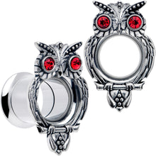 将图片加载到图库查看器，Red CZ Gem Wise Owl Screw Fit Tunnel Plug Set Available Sizes 6mm to 16mm
