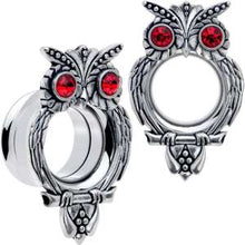 将图片加载到图库查看器，Red CZ Gem Wise Owl Screw Fit Tunnel Plug Set Available Sizes 6mm to 16mm
