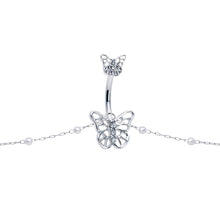Load image into Gallery viewer, Clear CZ Gem Butterfly Faux Pearl Double Mount Belly Ring Belly Chain
