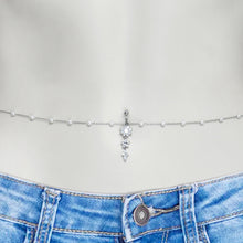 Load image into Gallery viewer, Clear CZ Gem Glamour Flower Faux Pearl Dangle Belly Ring Belly Chain

