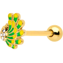 Load image into Gallery viewer, Clear Gem Gold Tone Peacock Green Yellow Barbell Tongue Ring
