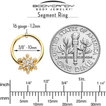 Load image into Gallery viewer, 16G 3/8 Clear CZ Gem Gold Tone Glam Snowflake Hinged Segment Ring

