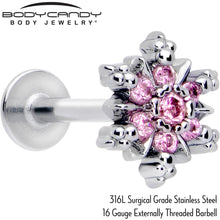 Load image into Gallery viewer, 16G 5/16 Pink CZ Gem Glam Snowflake Labret Monroe Tragus
