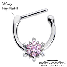 Load image into Gallery viewer, 16G 5/16 Pink CZ Gem Glam Snowflake Cartilage Clicker
