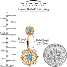 Load image into Gallery viewer, Blue CZ Gem Gold Tone Flower Ring Double Mount Belly Ring
