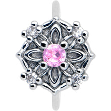 Load image into Gallery viewer, 20G 5/16 Pink CZ Gem Flower Circle Nose Hoop
