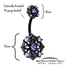 将图片加载到图库查看器，Purple CZ Gem Black Flower Ring Double Mount Belly Ring
