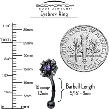 将图片加载到图库查看器，16G 5/16 Purple CZ Gem Black Flower Ring Curved Eyebrow Ring
