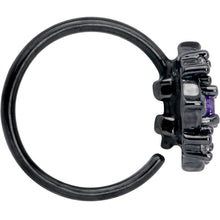 Load image into Gallery viewer, 20G 5/16 Purple CZ Gem Black Flower Ring Nose Hoop
