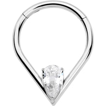 将图片加载到图库查看器，16G CZ Stainless Steel Hinged Segment Ring with Gem Teardrop
