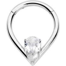 将图片加载到图库查看器，16G CZ Stainless Steel Hinged Segment Ring with Gem Teardrop
