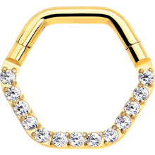 Load image into Gallery viewer, 16G 5/16 Clear CZ Gem Gold Tone Hexagon Shape Hinged Segment Ring
