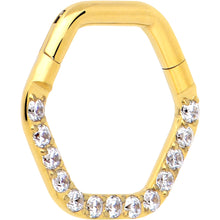 Load image into Gallery viewer, 16G 5/16 Clear CZ Gem Gold Tone Hexagon Shape Hinged Segment Ring
