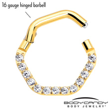 Load image into Gallery viewer, 16G 5/16 Clear CZ Gem Gold Tone Hexagon Shape Hinged Segment Ring

