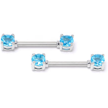Load image into Gallery viewer, 14G 9/16 Blue CZ Gem Love Forward Facing Barbell Nipple Ring Set
