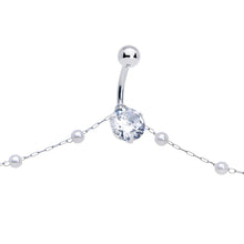 Load image into Gallery viewer, Clear CZ Gem Simple Elegance Faux Pearl Belly Ring Belly Chain
