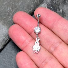 将图片加载到图库查看器，Clear Gem Bunny White Rabbit Dangle Belly Ring
