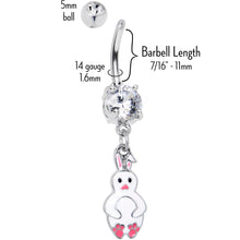 将图片加载到图库查看器，Clear Gem Bunny White Rabbit Dangle Belly Ring
