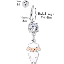 Load image into Gallery viewer, Clear Gem Sweetheart Sheep Dangle Belly Ring
