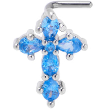 Load image into Gallery viewer, 20G 7mm Blue CZ Gem Classic Cross L Shape Nose Ring
