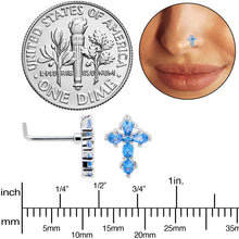 Load image into Gallery viewer, 20G 7mm Blue CZ Gem Classic Cross L Shape Nose Ring

