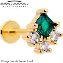 Load image into Gallery viewer, 16G 1/4 Green Clear CZ Gem Gold Tone Rhombus Riot Flatback Stud
