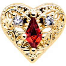 Load image into Gallery viewer, 16G 1/4 Red CZ Gem Gold Tone Heart Queen Flatback Stud
