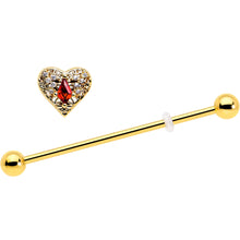 将图片加载到图库查看器，14G Red CZ Gem Gold Tone Heart Queen Industrial Barbell 38mm
