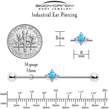 将图片加载到图库查看器，14G Blue Synthetic Opal Rhombus Star Industrial Barbell 38mm
