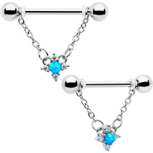Load image into Gallery viewer, 14G 9/16 Blue Synthetic Opal Rhombus Star Dangle Nipple Ring Set
