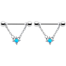 Load image into Gallery viewer, 14G 9/16 Blue Synthetic Opal Rhombus Star Dangle Nipple Ring Set
