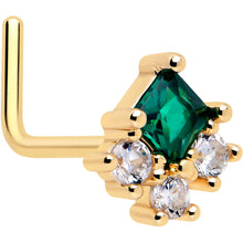 Load image into Gallery viewer, 20G 7mm Green CZ Gem Gold Tone Rhombus Riot L Shape Nose Ring
