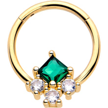 Load image into Gallery viewer, 16G 3/8 Green CZ Gem Gold Tone Rhombus Riot Hinged Segment Ring
