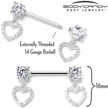 将图片加载到图库查看器，14G 9/16 Clear CZ Gem Paved Heart Dangle Nipple Ring Set
