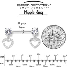 将图片加载到图库查看器，14G 9/16 Clear CZ Gem Paved Heart Dangle Nipple Ring Set
