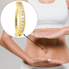 Load image into Gallery viewer, Clear CZ Gem Gold Tone Paved Row Perfection Hinged Hoop Belly Ring
