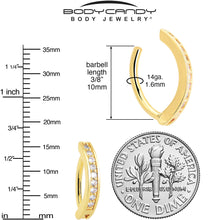 Load image into Gallery viewer, Clear CZ Gem Gold Tone Paved Row Perfection Hinged Hoop Belly Ring
