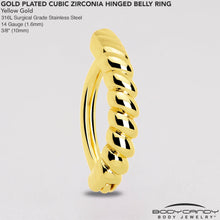 Load image into Gallery viewer, Gold Tone Classic Rope Style Hinged Hoop Belly Ring
