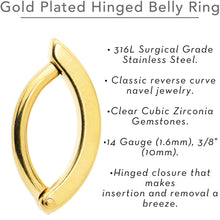 将图片加载到图库查看器，Gold Tone Smooth Simple Style Hinged Hoop Belly
