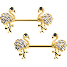 Load image into Gallery viewer, 14G 9/16 CZ Gem Fashion Flamingo Barbell Nipple Ring Set
