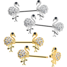 Load image into Gallery viewer, 14G 9/16 CZ Gem Fashion Flamingo Barbell Nipple Ring Set
