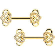 Load image into Gallery viewer, 14G 1/2 CZ Gem Infinity Heart Barbell Nipple Ring Set
