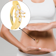 Load image into Gallery viewer, Clear CZ Gem Gold Tone Beauty Branch Hinged Hoop Belly Ring
