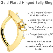 Load image into Gallery viewer, Clear CZ Gem Gold Tone Beauty Branch Hinged Hoop Belly Ring
