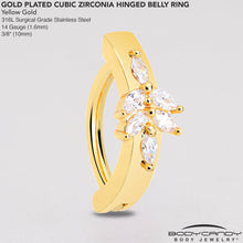 Load image into Gallery viewer, Clear CZ Gem Gold Tone Beauty Branch Hinged Hoop Belly Ring
