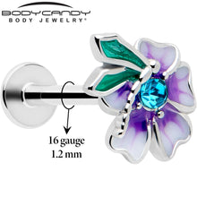 Load image into Gallery viewer, 16G 5/16 Blue Gem Faerie Flower Purple Labret Monroe Tragus
