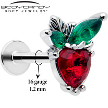 Load image into Gallery viewer, 16G 5/16 Red Green Gem Strawberry Heart Labret Monroe Tragus
