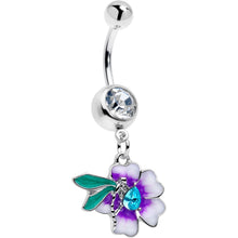 Load image into Gallery viewer, Blue Gem Faerie Flower Purple Dangle Belly Ring
