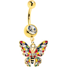 Load image into Gallery viewer, Clear Gem Gold Tone Color Block Butterfly Dangle Belly Ring
