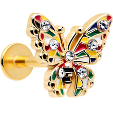 Load image into Gallery viewer, 16G 1/4 Clear Gem Gold Tone Color Block Butterfly Labret
